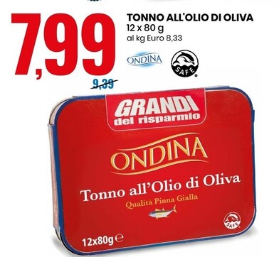 Offerta per Ondina Tonno All'Olio Di Oliva a 7,99€ in Eurospin
