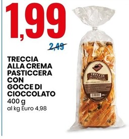 Offerta per Treccia Alla Crema Pasticcera Con Gocce Di Cioccolato a 1,99€ in Eurospin