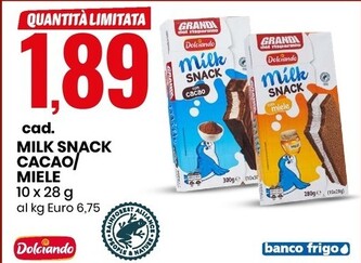 Offerta per Dolciando Milk Snack Cacao/Miele a 1,89€ in Eurospin