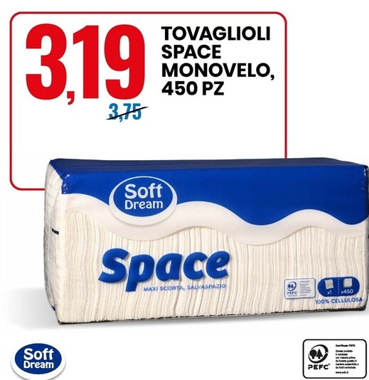 Offerta per Soft Dream Tovaglioli Space Monovelo, 450 Pz a 3,19€ in Eurospin