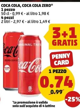 Offerta per Coca Cola Zero a 0,74€ in PENNY