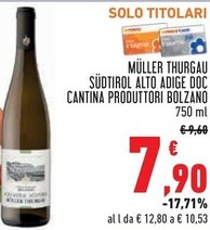 Offerta per Cantina produttori bolzano Muller Thurgau Sudtirol Alto Adige DOC a 7,9€ in Conad