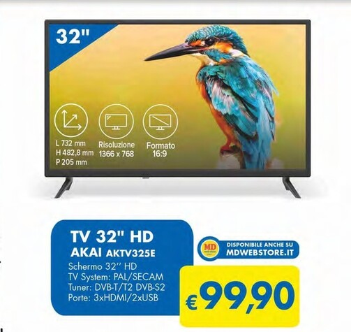 Offerta per Akai Tv 32'' HD AKTV325E a 99,9€ in MD