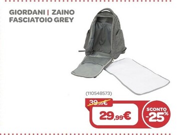 Offerta per Giordani Zaino Fasciatoio Grey a 29,99€ in Bimbo Store