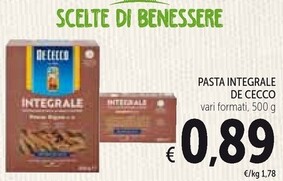 Offerta per De Cecco Pasta Integrale a 0,89€ in Spazio Conad