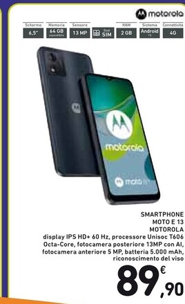 Offerta per Motorola Smartphone Moto E 13 a 89,9€ in Spazio Conad