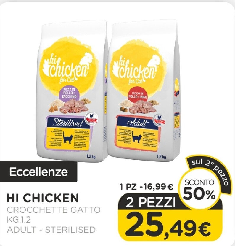 Offerta per Hi Chicken - Crocchette Gatto / Kg.1.2/ Adult - Sterelised a 16,99€ in Arcaplanet