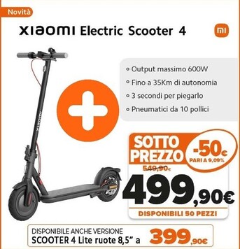 Offerta per Xiaomi Electric Scooter 4 Lite 20 Km/h Nero 5,2 Ah a 499,9€ in Expert