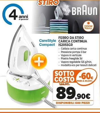 Offerta per Braun Ferro Da Stiro Carica Continua IS2055GR a 89,9€ in Expert