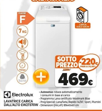 Offerta per Electrolux Lavatrice Carica Dall'Alto EW2T570W a 469€ in Expert
