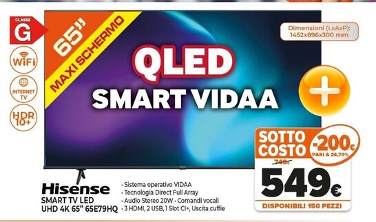 Offerta per Hisense Smart Tv Led UHD 4K 65'' 65E79HQ a 549€ in Expert