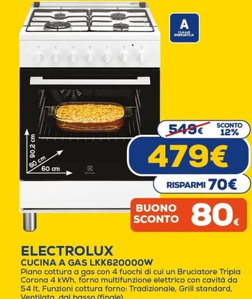 Offerta per Electrolux Cucina A Gas LKK620000W a 479€ in Euronics