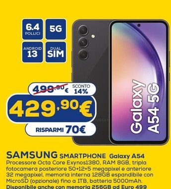 Offerta per Samsung Smartphone Galaxy A54 a 429,9€ in Euronics
