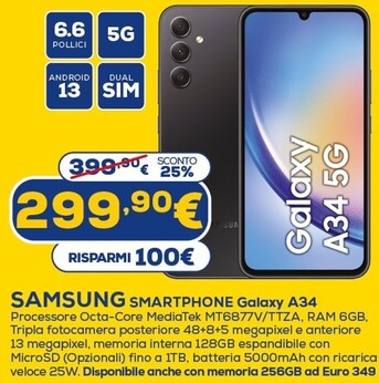 Offerta per Samsung Smartphone Galaxy A34 a 299,9€ in Euronics