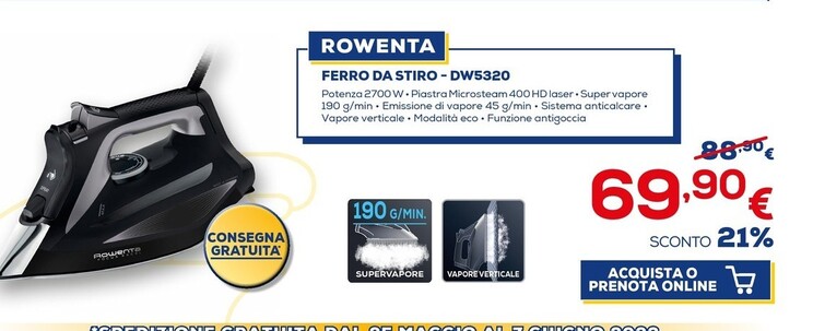 Offerta per Rowenta Ferro Da Stiro - DW5320 a 69,9€ in Euronics