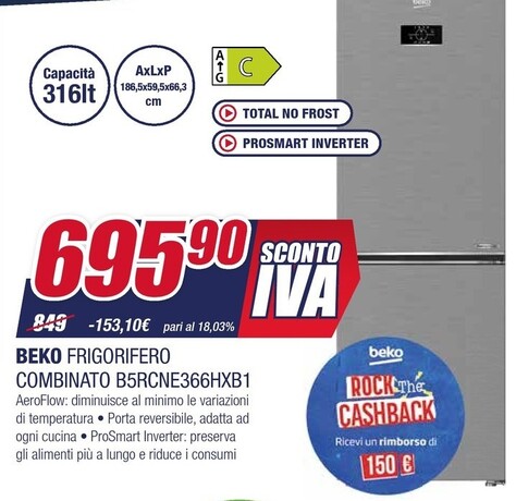 Offerta per Beko Frigorifero Combinato B5RCNE366HXB1 a 695,9€ in Trony