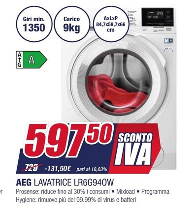 Offerta per Aeg Lavatrice LR6G940W a 597,5€ in Trony