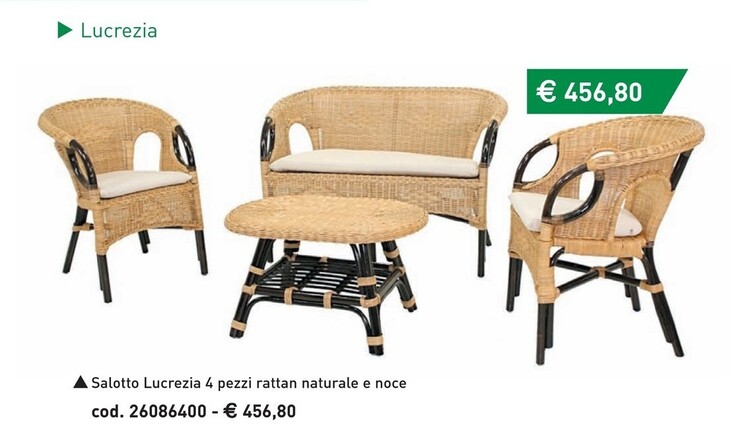 Offerta per Salotto Lucrezia 4 Pezzi Rattan Naturale E Noce Cod. 26086400 a 456,8€ in Primo Shop