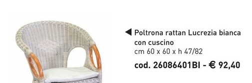 Offerta per Poltrona Rattan Lucrezia Bianca Con Cuscino Cod. 26086401BI a 92,4€ in Primo Shop