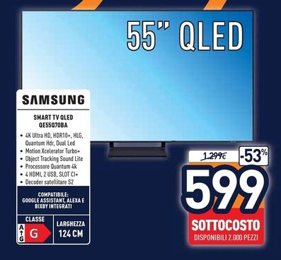 Offerta per Samsung Smart Tv Qled QE55Q70BA a 599€ in Unieuro