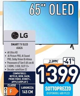 Offerta per LG Smart Tv Oled 65A26 a 1399€ in Unieuro