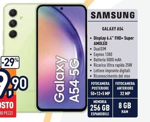 Offerta per Samsung Galaxy A54 5G 16,3 Cm (6.4") Dual SIM Ibrida USB Tipo-C 8 GB 256 GB 5000 MAh Viola a 399,9€ in Unieuro