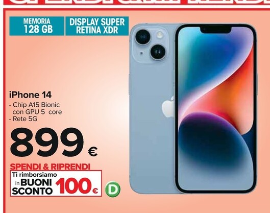 Offerta per Apple Iphone 14 a 899€ in Carrefour Ipermercati
