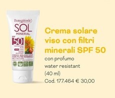 Offerta per Bottega Verde Crema Solare Viso Con Filtri Minerali Spf 50 a 30€ in Bottega verde