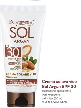 Offerta per Bottega Verde Crema Solare Viso Sol Argan SPF 30 a 24€ in Bottega verde