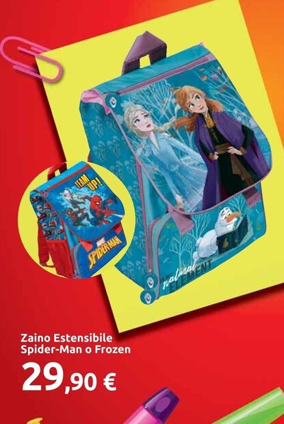 Offerta per Zaino Estensibile Spider-Man O Frozen a 29,9€ in Carrefour Market