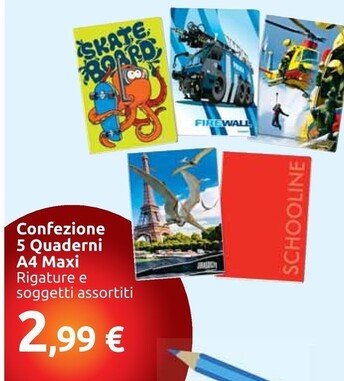Offerta per Confezione 5 Quaderni A4 Maxi a 2,99€ in Carrefour Market