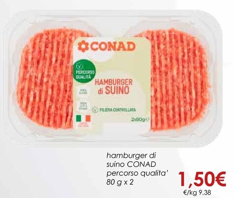 Offerta per Conad Hamburger Di Suino Percorso Qualita a 1,5€ in Conad