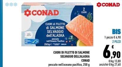 Offerta per Conad Cuori Di Filetto Di Salmone Selvaggio Dell'Alaska a 6,9€ in Conad City