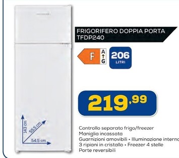 Offerta per Techlife Frigorifero Doppia Porta TFDP240 a 219,99€ in Euronics