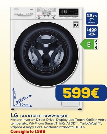 Offerta per LG Lavatrice F4WV512SOE a 599€ in Euronics