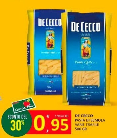 Offerta per De Cecco Pasta Di Semola Varie Trafile a 0,95€ in Punto Fresco Supermercati