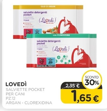 Offerta per Lovedi Salviette Pocket Per Cani Pz.12 Argan, Clorexidina a 1,65€ in Arcaplanet