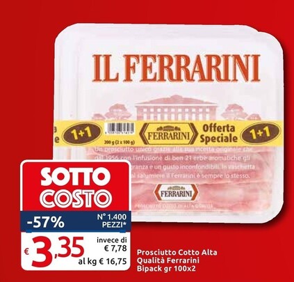 Offerta per Ferrarini Prosciutto Cotto Alta Qualità a 3,35€ in Carrefour Market Superstore