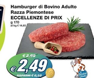 Offerta per Eccellenze Di Prix Hamburger Di Bovino Adulto Razza Piemontese a 2,49€ in Prix