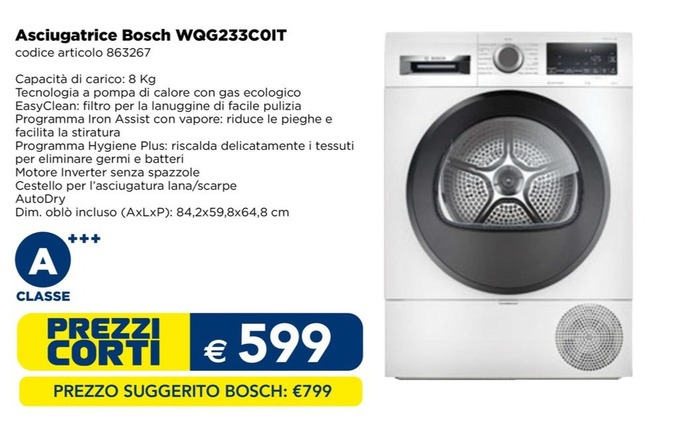 Offerta per Bosch - Asciugatrice WQG233COIT a 599€ in Esselunga