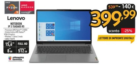 Offerta per Lenovo - Notebook Ip 3 15ADA05 R5 a 399,99€ in Sinergy