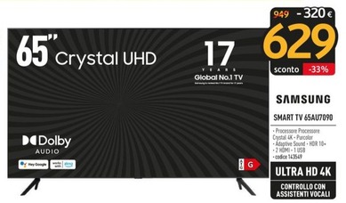 Offerta per Samsung - Series 7 Crystal UHD 4K 65" AU7090 TV 2022 a 629€ in Sinergy