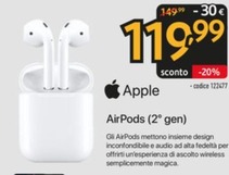 Offerta per Apple - AirPods (2nd generation) AirPods con custodia di ricarica wireless a 119,99€ in Sinergy