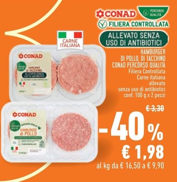Offerta per Conad - Hamburger Di Pollo, Di Tacchino Percorso Qualità a 1,98€ in Conad City