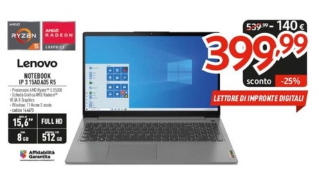 Offerta per Lenovo - Notebook IP 3 15ADA05 R5 a 399,99€ in Elettrosintesi