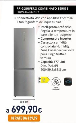 Offerta per Haier - 2D 60 Serie 3 HDW3620DNPK frigorifero con congelatore Libera installazione 377 L D Argento a 699,9€ in Unieuro