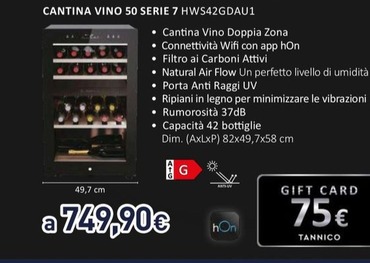 Offerta per Haier - Wine Bank 50 Serie 7 HWS42GDAU1 Cantinetta vino con compressore Libera installazione Nero 42 bottiglia/bottiglie a 749,9€ in Unieuro
