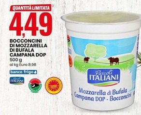 Offerta per Pascoli Italiani Bocconcini Di Mozzarella Di Bufala Campana DOP a 4,49€ in Eurospin