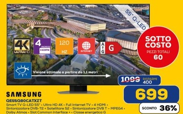 Offerta per Samsung - Series 8 TV QE55Q80CATXZT QLED 4K, Smart TV 55" Processore Neural Quantum 4K, Dolby Atmos e OTS Lite, Carbon Silver 2023 a 699€ in Euronics