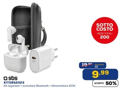 Offerta per Sbs - Kit Organizer + Auricolare Bluetooth + Alimentatore 20w Kitsbs2023 a 9,99€ in Euronics
